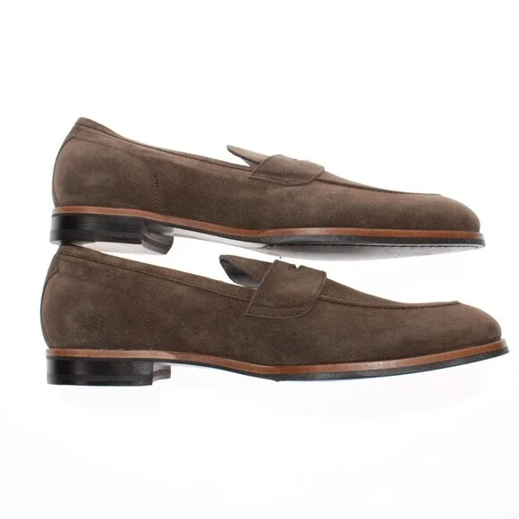 Di Bianco NWB Miseno Cashmere Suede Penny Loafers Size 44 (US 11) in Bark Brown